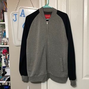 Black and gray Guess bomber jacket
